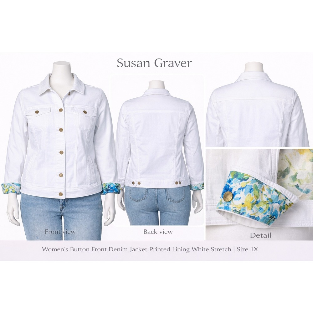 Susan Graver White Denim Jean Jacket with Floral Lining